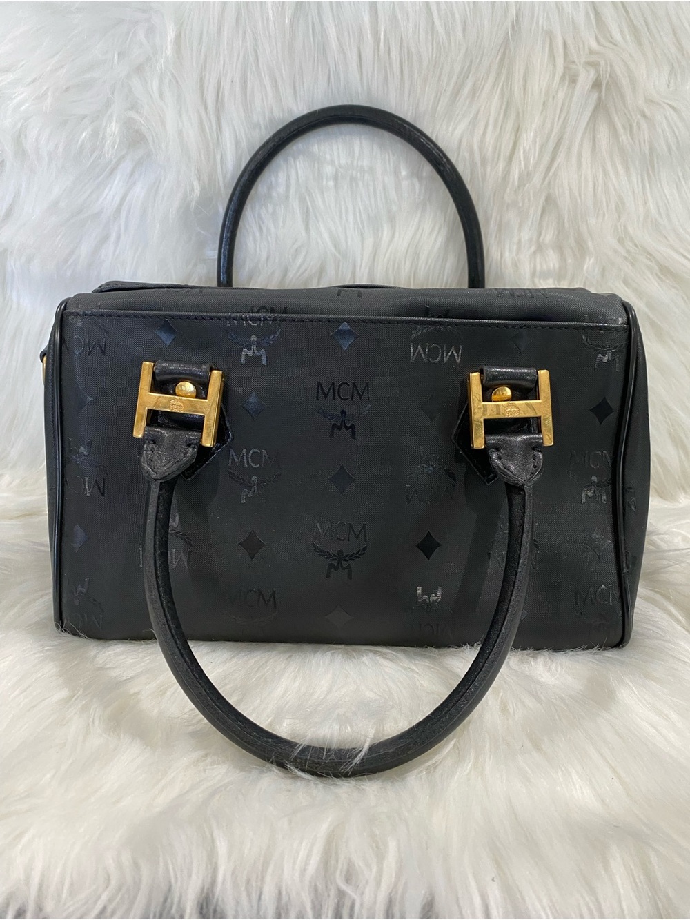 MCM Black Visetos Boston with Gold Hardware - Picture 5 of 12